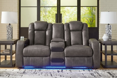 Fyne-Dyme Power Reclining Loveseat with Console - AJ's Home Furniture (Macon, GA)